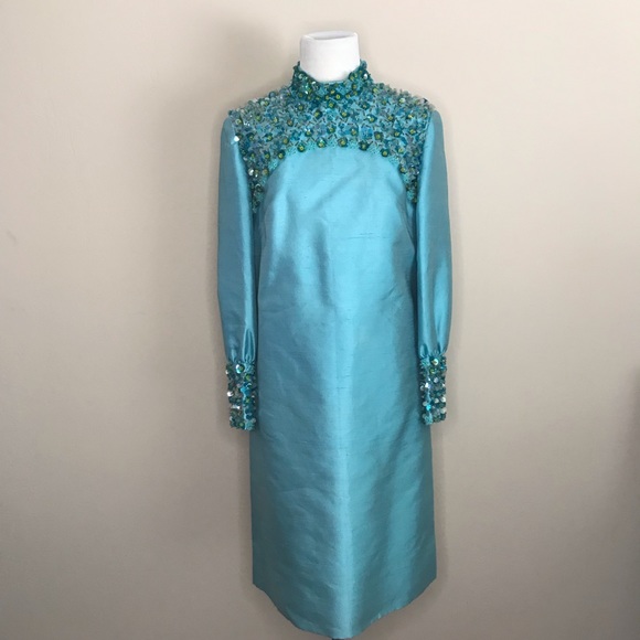 Vintage Dresses & Skirts - Vintage 60s Sequin Silk Party Dress